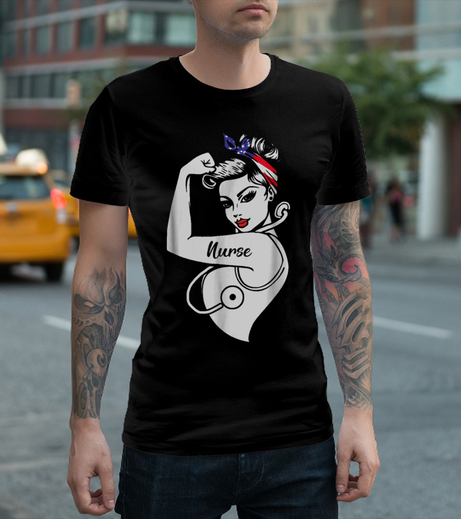 Nurse Strong Woman American Flag Bandana T-Shirt