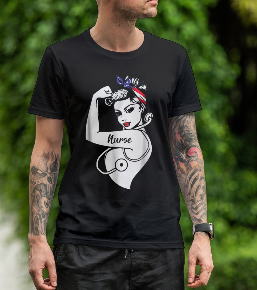 Nurse Strong Woman American Flag Bandana T-Shirt