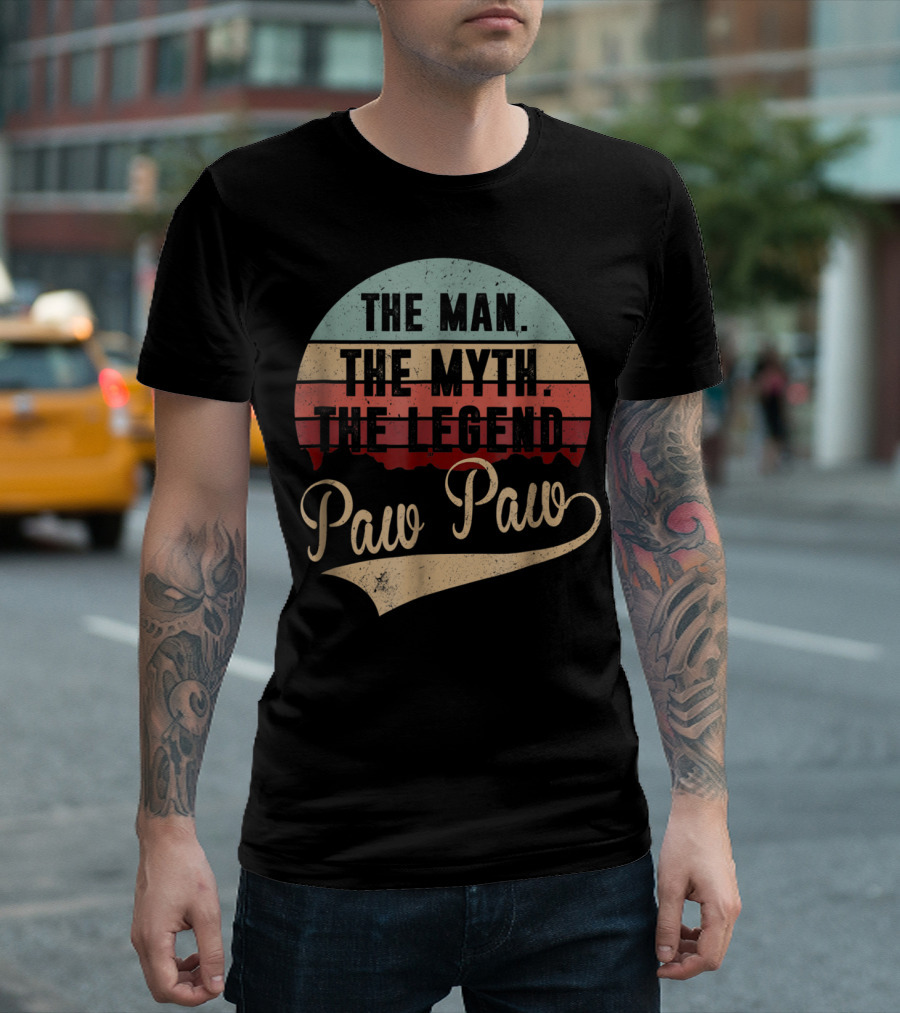Paw Paw The Man The Myth The Legend Retro Vintage Sunset T-Shirt