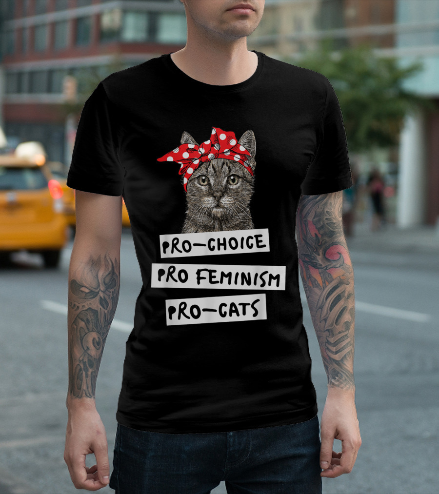 Pro Choice Pro Feminism Pro Cats Red Polka Dot Headband Cat T-Shirt