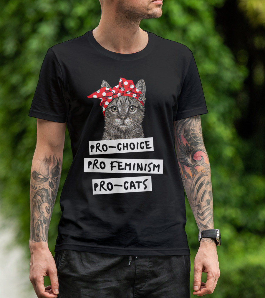 Pro Choice Pro Feminism Pro Cats Red Polka Dot Headband Cat T-Shirt