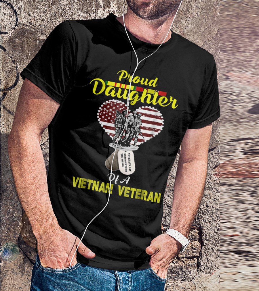 Proud Daughter Of A Vietnam Veteran American Flag Heart Memorial T-Shirt