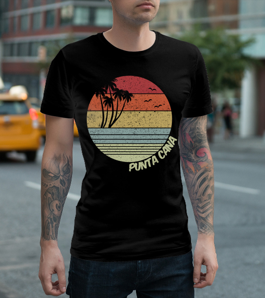 Punta Cana Retro Sunset Palm Trees Beach Vacation Dominican Republic T-Shirt