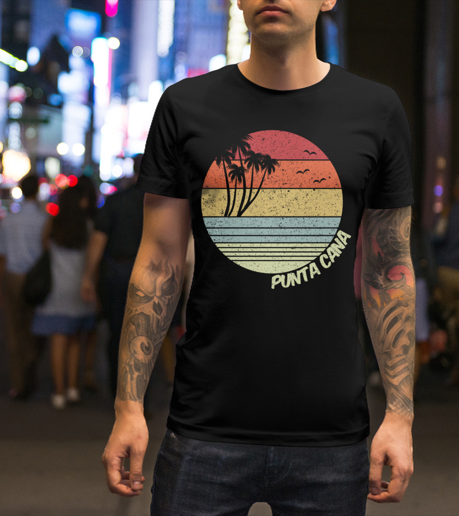 Punta Cana Retro Sunset Palm Trees Beach Vacation Dominican Republic T-Shirt