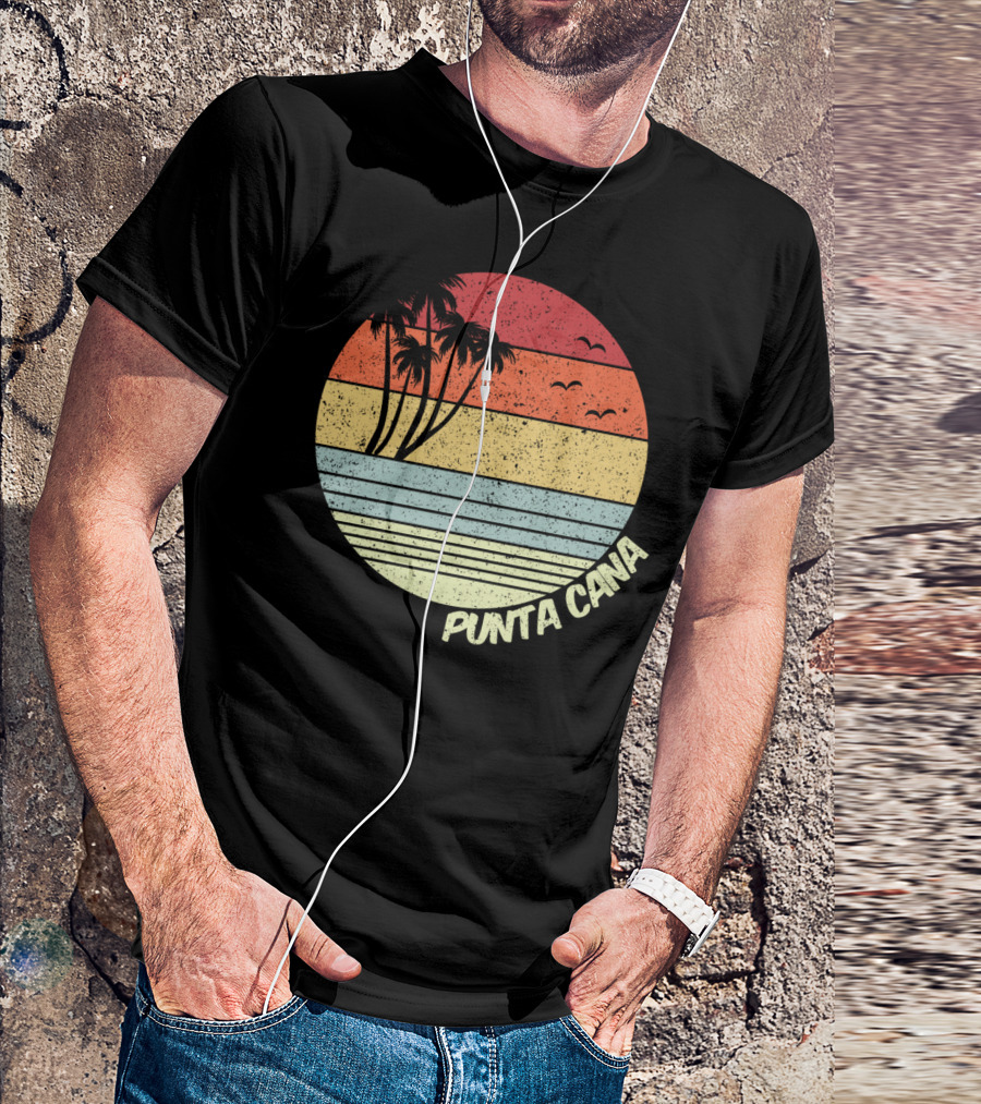 Punta Cana Retro Sunset Palm Trees Beach Vacation Dominican Republic T-Shirt