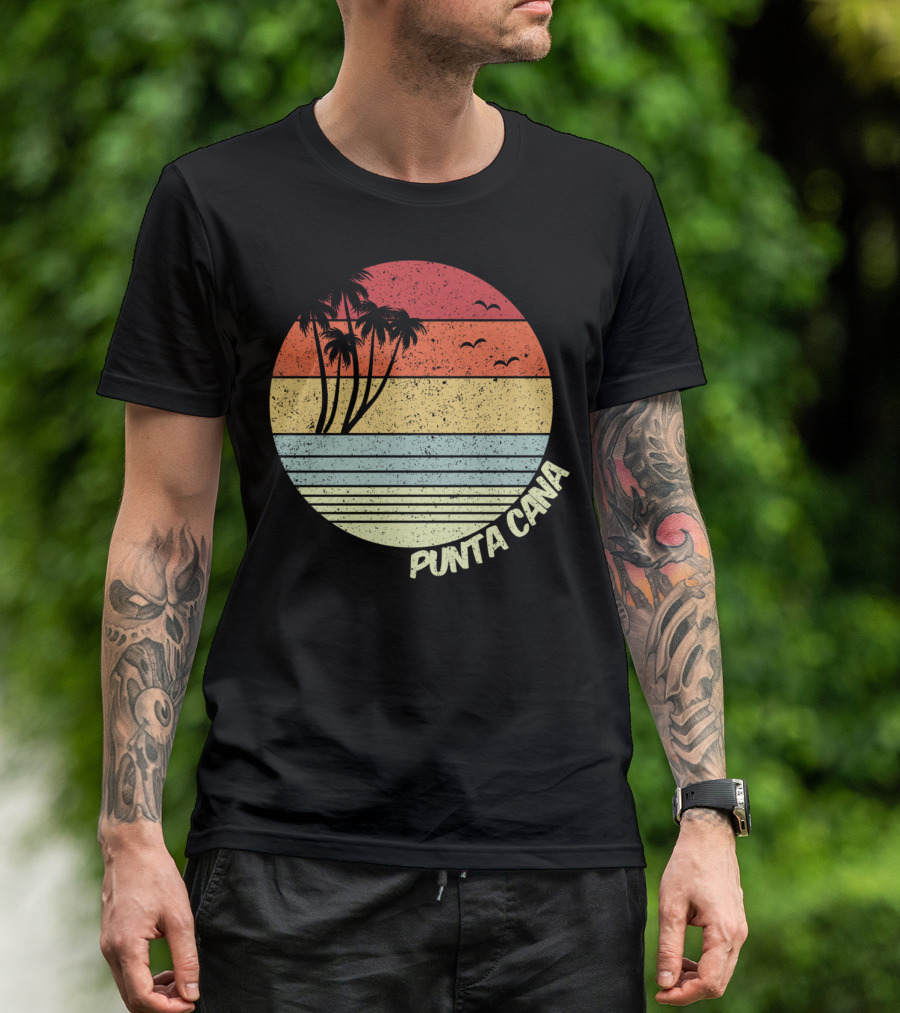 Punta Cana Retro Sunset Palm Trees Beach Vacation Dominican Republic T-Shirt