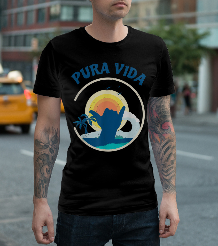 Pura Vida Costa Rica Surfing Vacation Sunset Beach Scene T-Shirt