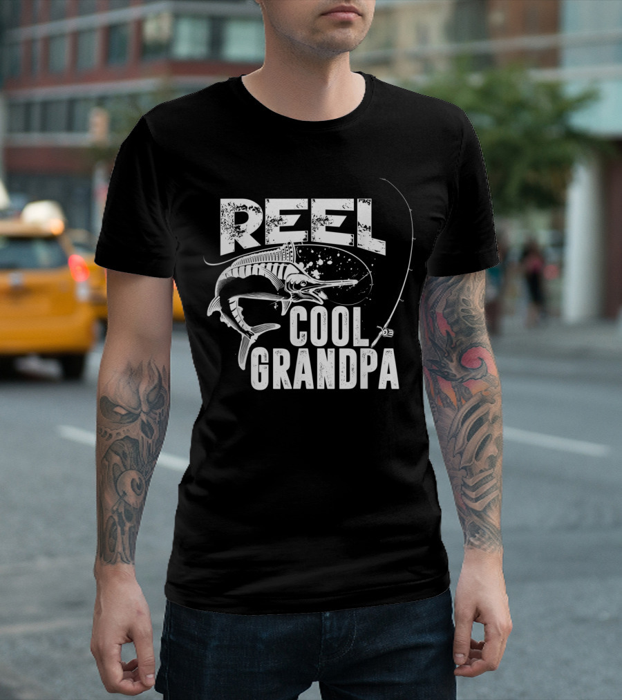Reel Cool Grandpa Fishing Grandpa Love Marlin Pole T-Shirt