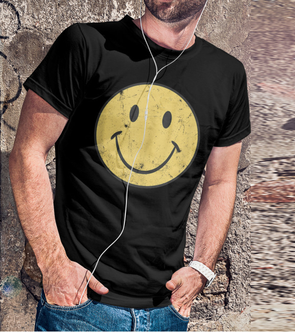 Retro 70s Smiley Face Distressed Yellow T-Shirt