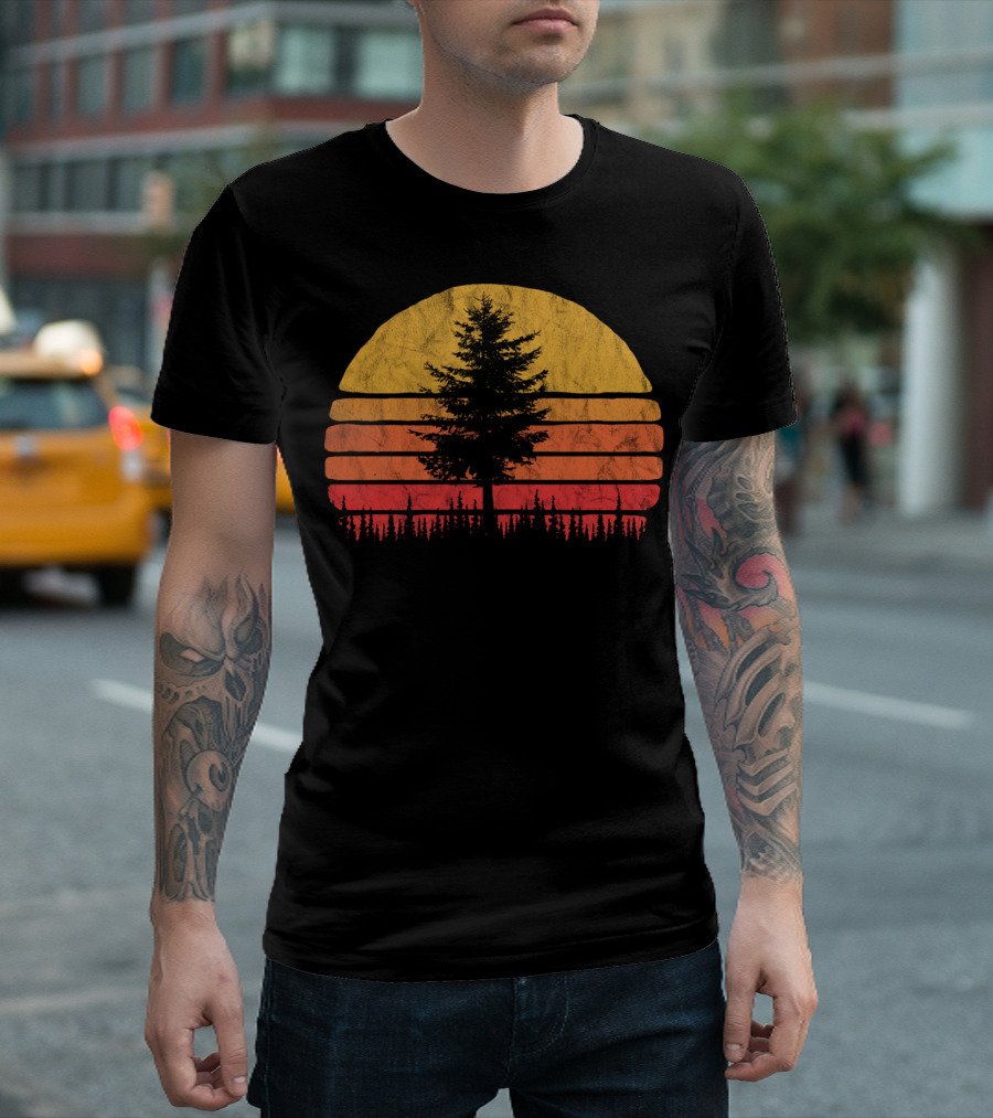 Retro Sun Minimalist Pine Tree Scenic T-Shirt