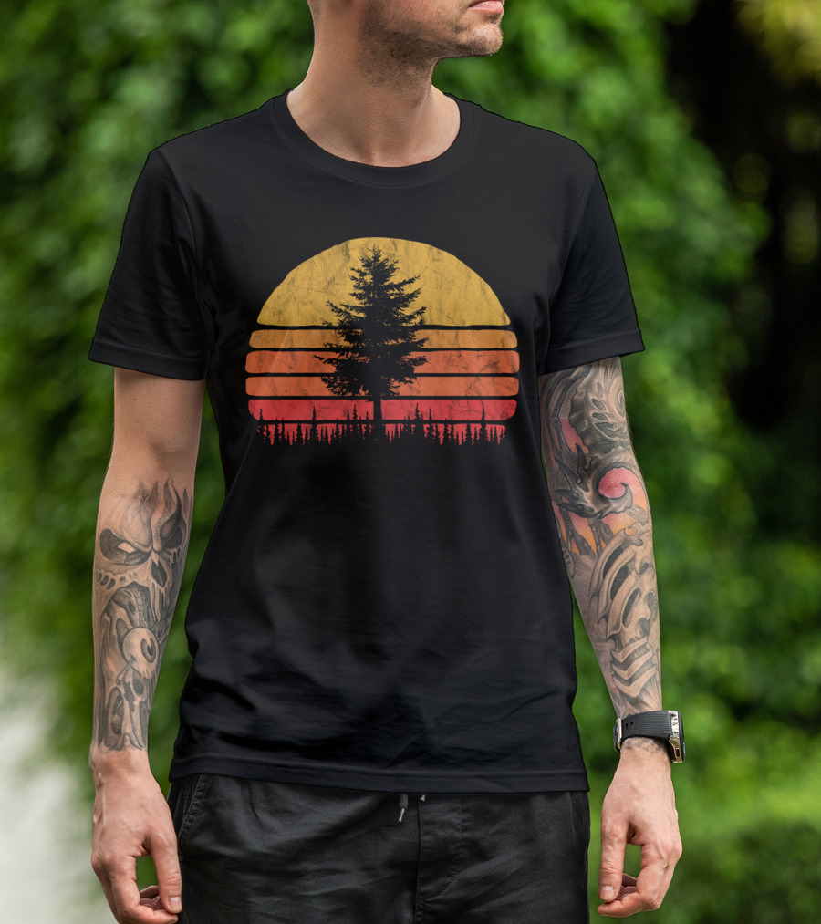 Retro Sun Minimalist Pine Tree Scenic T-Shirt