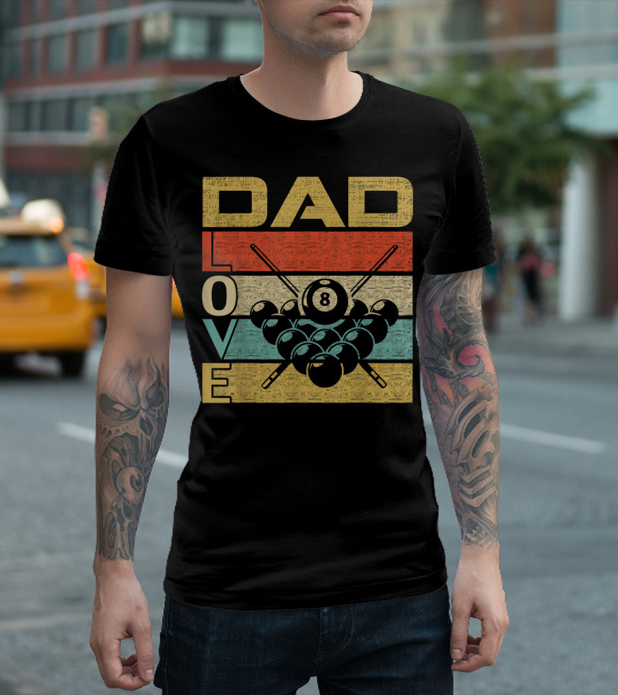 Dad Love Billiards 8 Ball Retro Vintage Father's T-Shirt