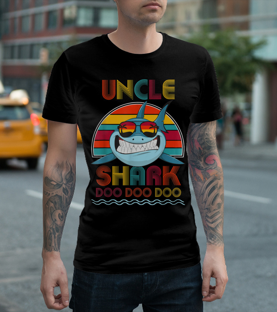 Uncle Shark Doo Doo Doo Retro Vintage Rainbow Sunglasses T-Shirt