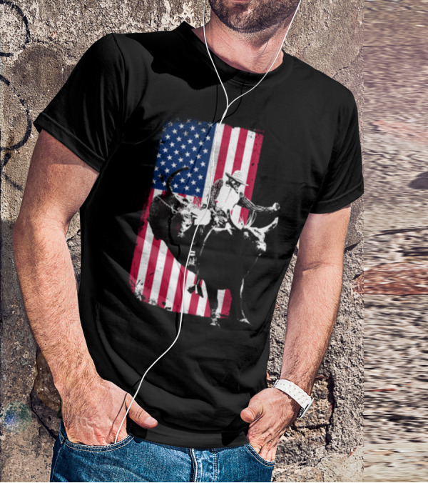 Rodeo Bull Rider American Flag Cowboy Patriot T-Shirt