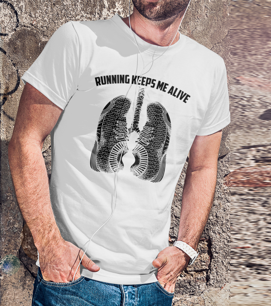 Running Keeps Me Alive Lung Shaped Shoe Print T-Shirt