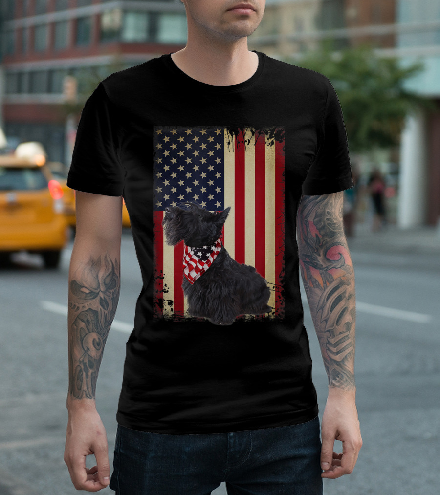 Scottish Terrier American Flag Bandana T-Shirt