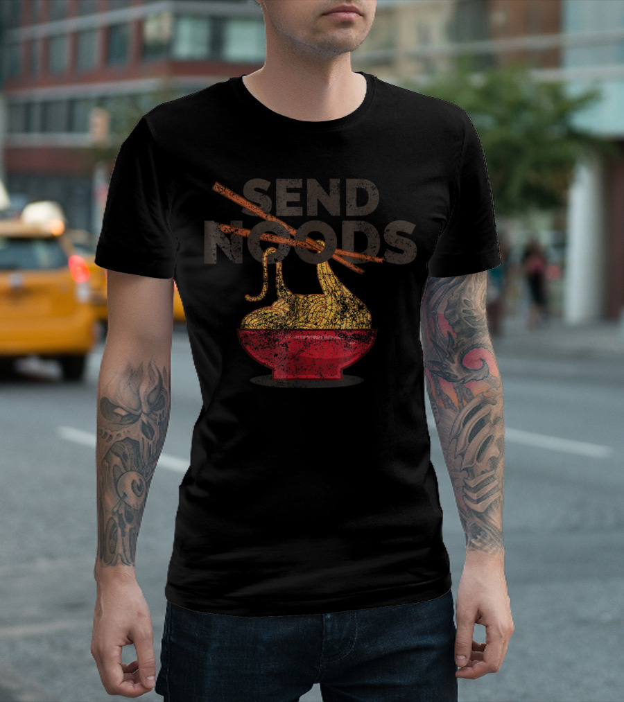 Send Noods Distressed Ramen Noodle Bowl with Chopsticks T-Shirt
