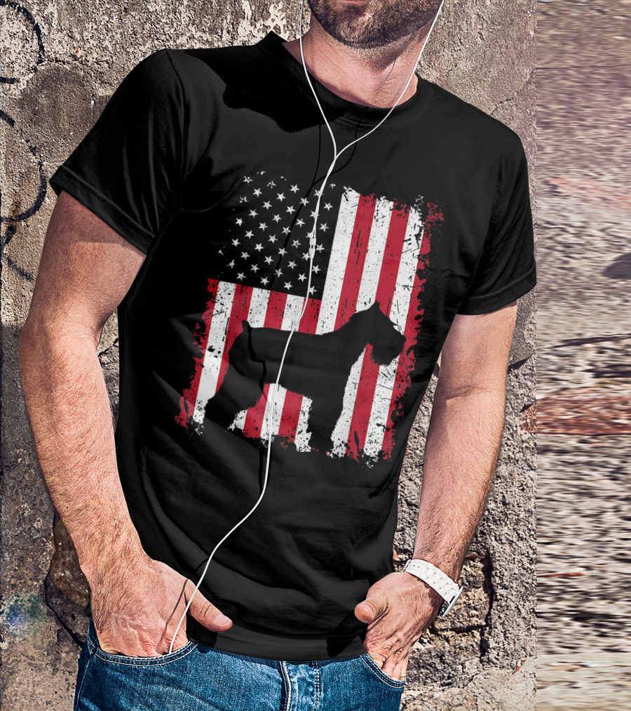 Standard Schnauzer Silhouette With American Flag On 4th Of July USA T-Shirt