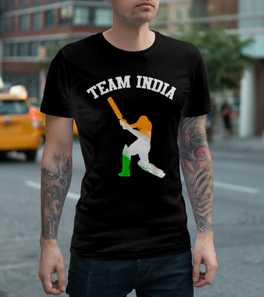 Team India Cricket Batting Silhouette Tricolor Fan Jersey T-Shirt