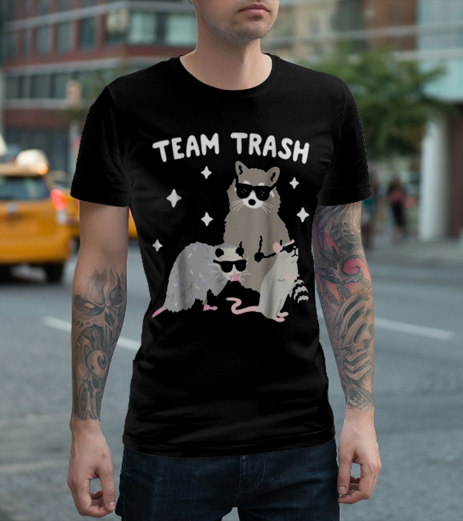 TEAM TRASH OPOSSUM RACCOON RAT WITH SUNGLASSES AND STARS T-Shirt