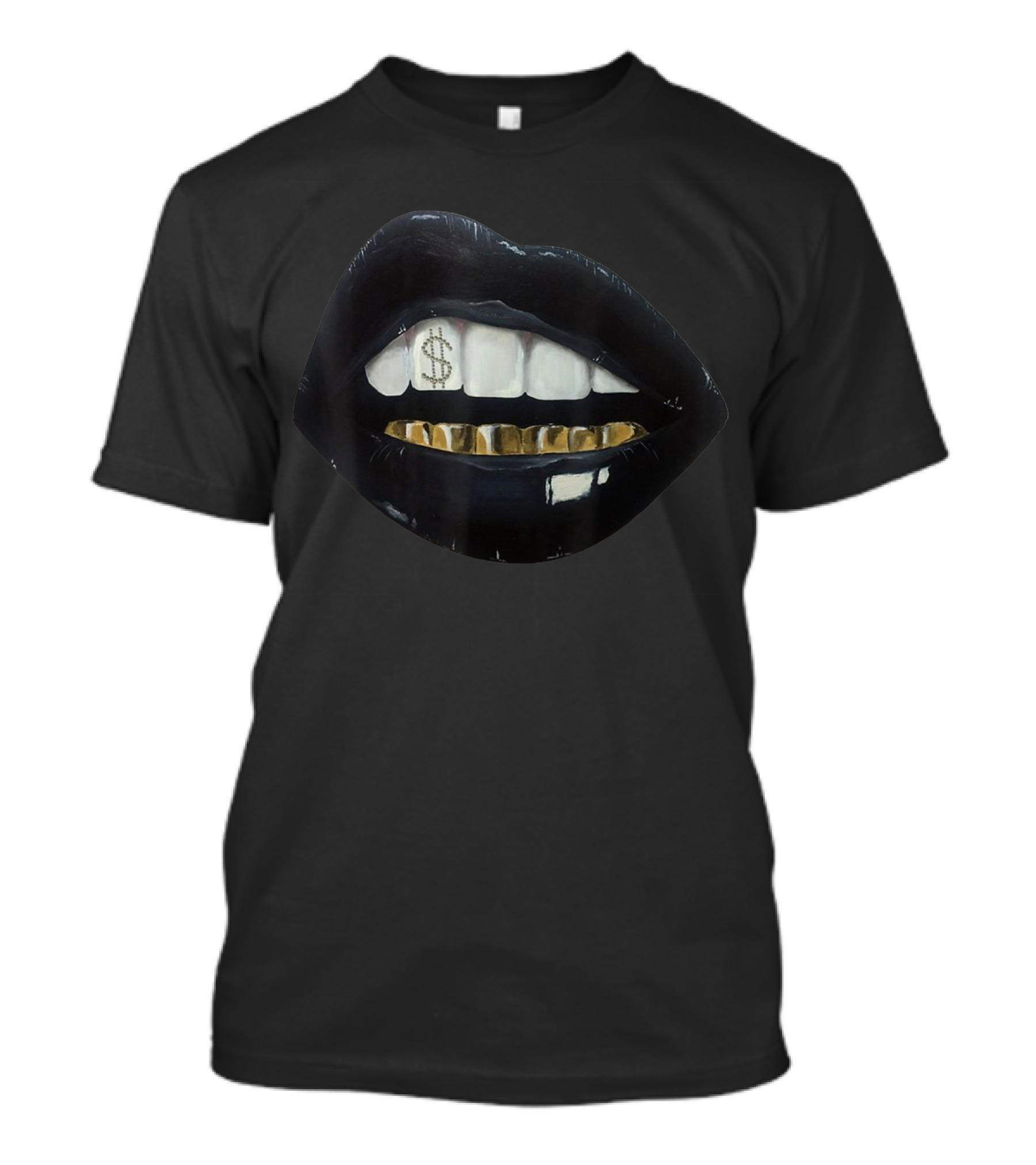 Red Black Lips Gold Teeth Dollar Smile T-Shirt