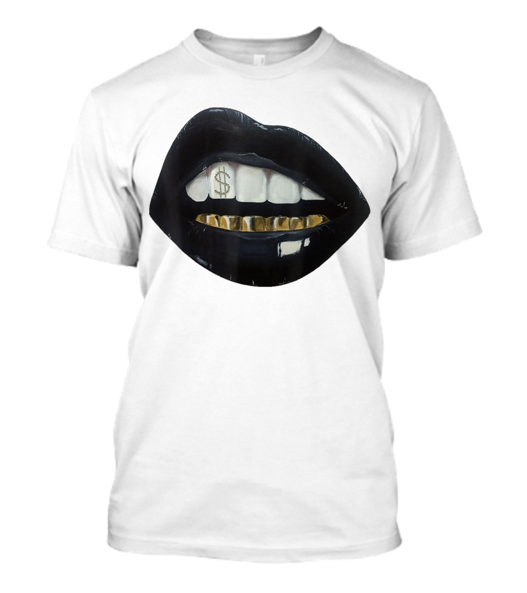 Red Black Lips Gold Teeth Dollar Smile T-Shirt