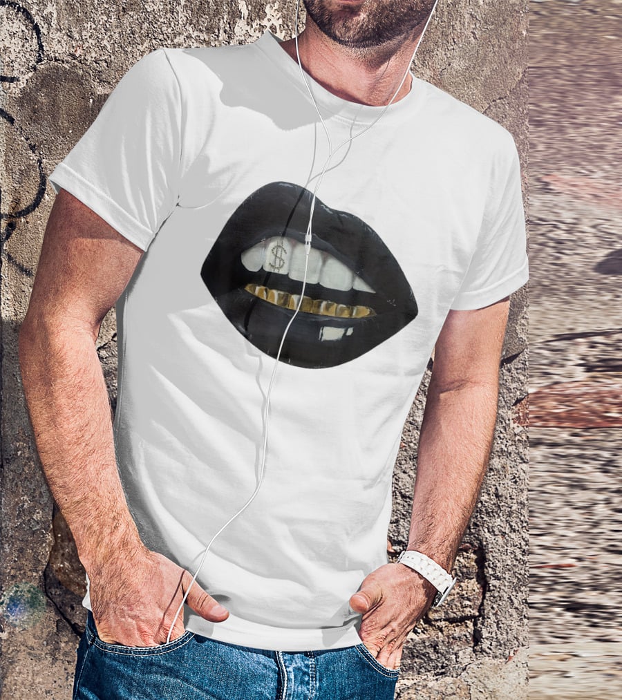 Red Black Lips Gold Teeth Dollar Smile T-Shirt