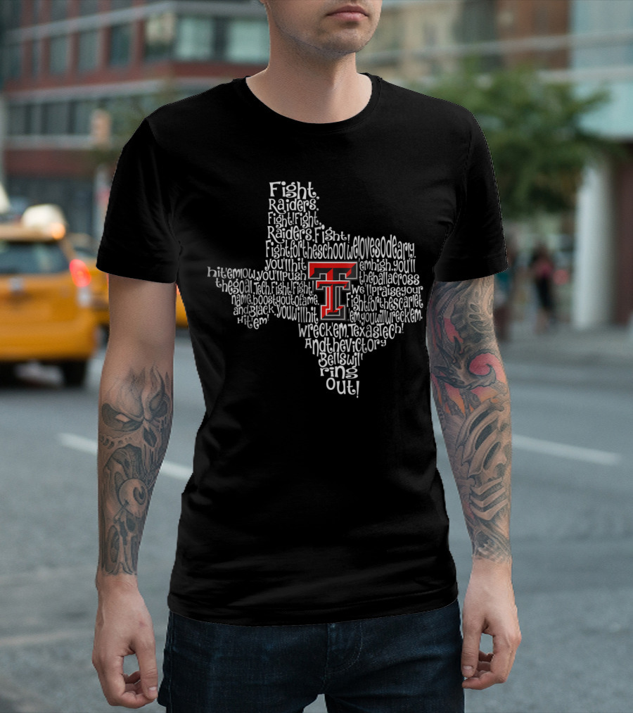 Texas Tech Red Raiders Fight Song Map Texas Shape T-Shirt