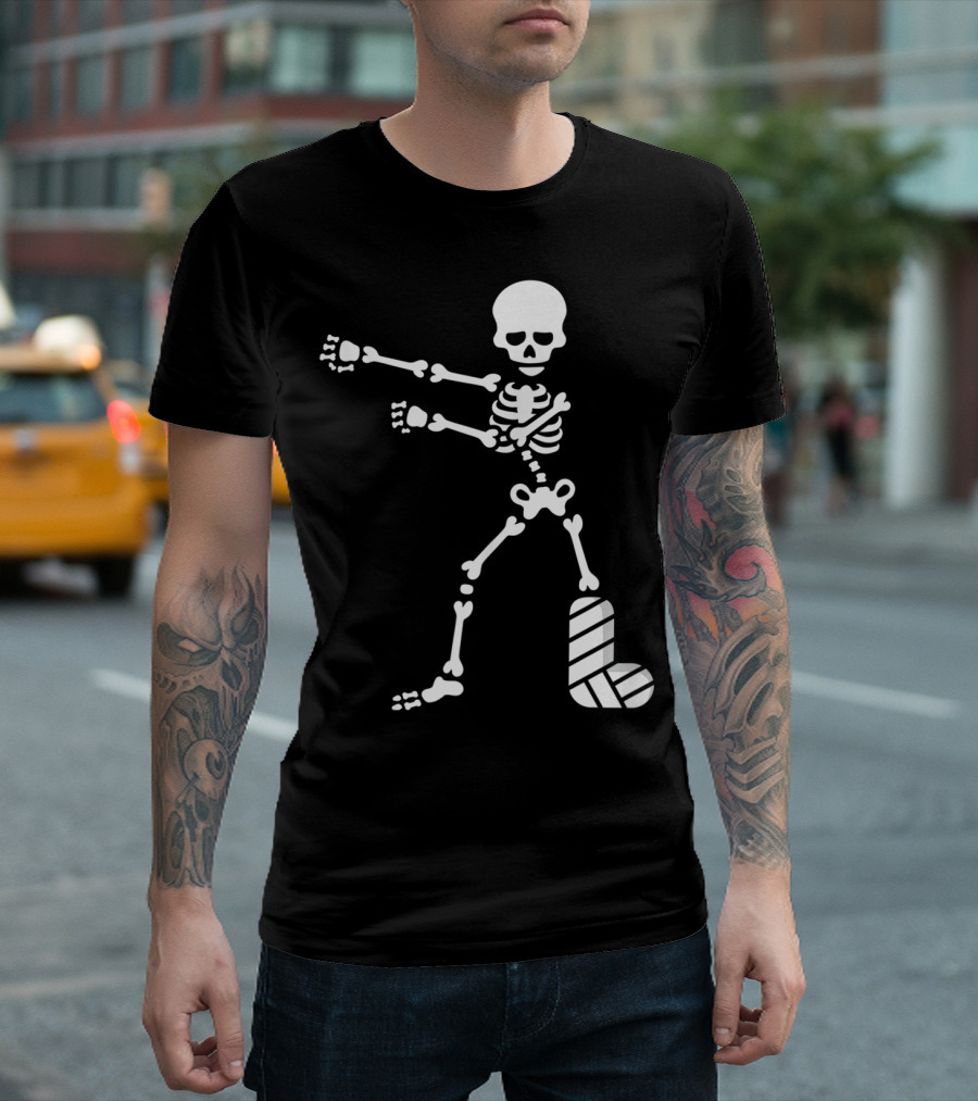 The Floss Dance Skeleton with Broken Leg Plaster Cast T-Shirt