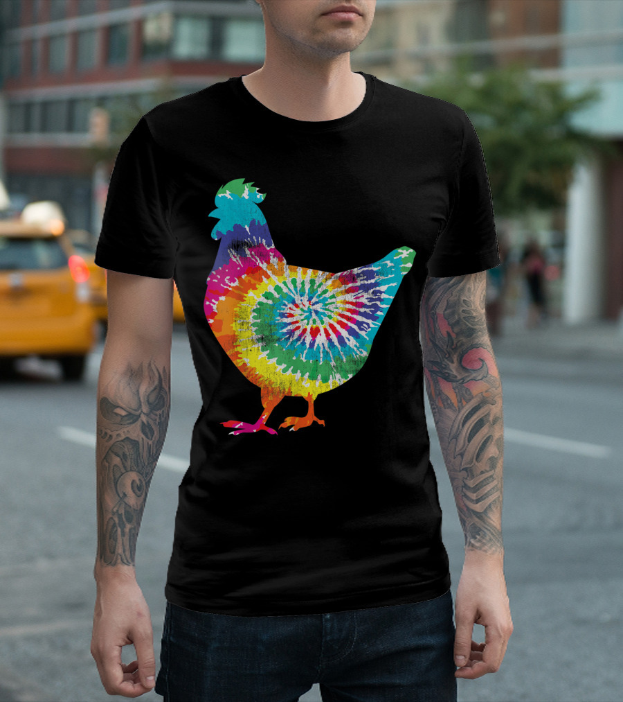 Tie Dye Chicken Hippy Farmer Hobby Farm Rainbow Burst T-Shirt