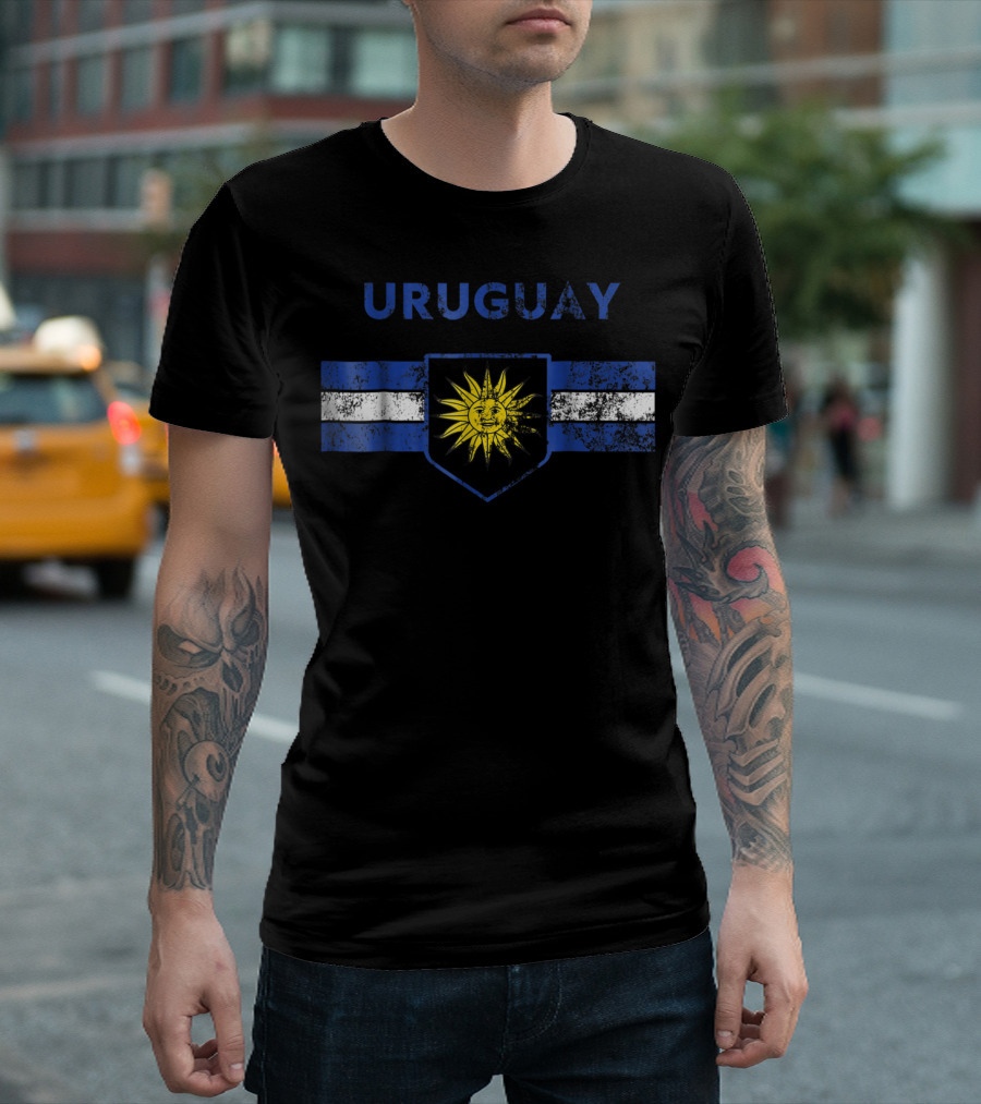 Uruguay Soccer Sun Emblem Flag Blue Stripes T-Shirt