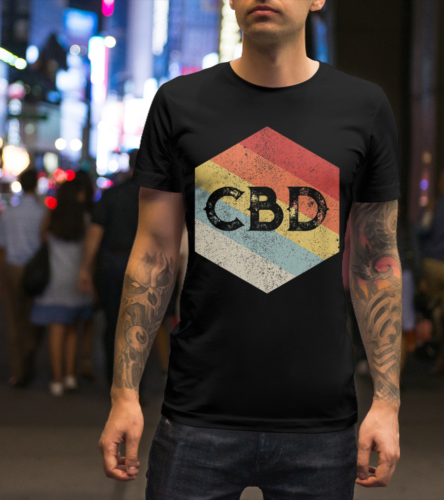 Vintage CBD Retro Hexagon Distressed Stripes T-Shirt