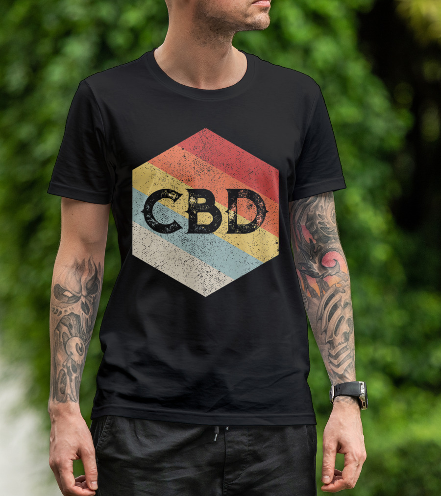 Vintage CBD Retro Hexagon Distressed Stripes T-Shirt
