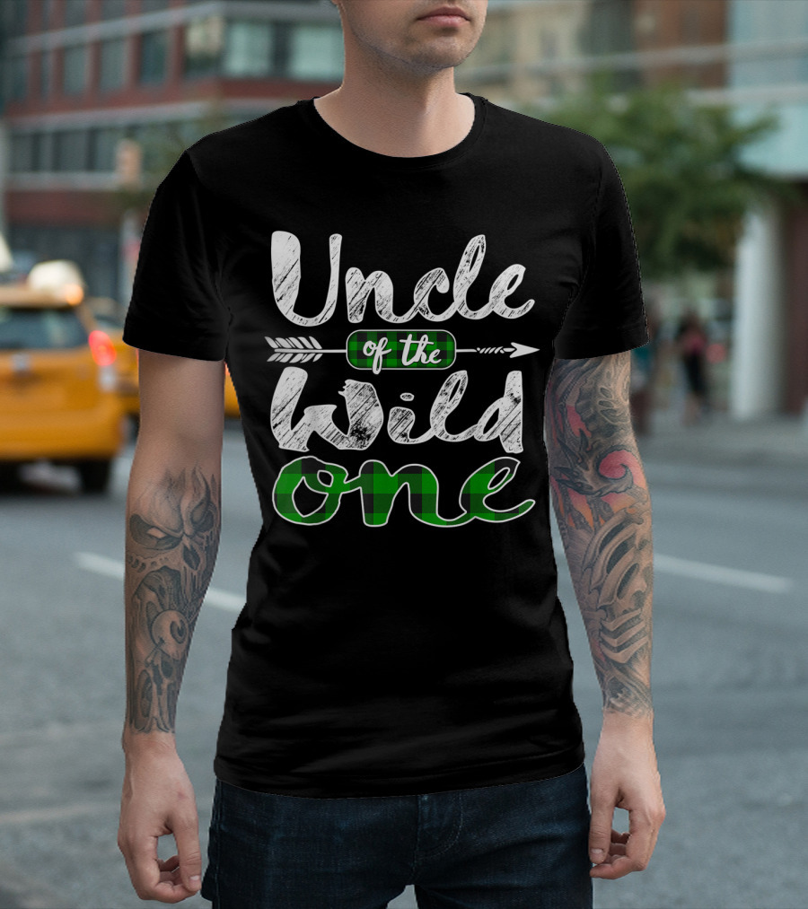 Uncle of the Wild One Irish Green Plaid Arrow T-Shirt