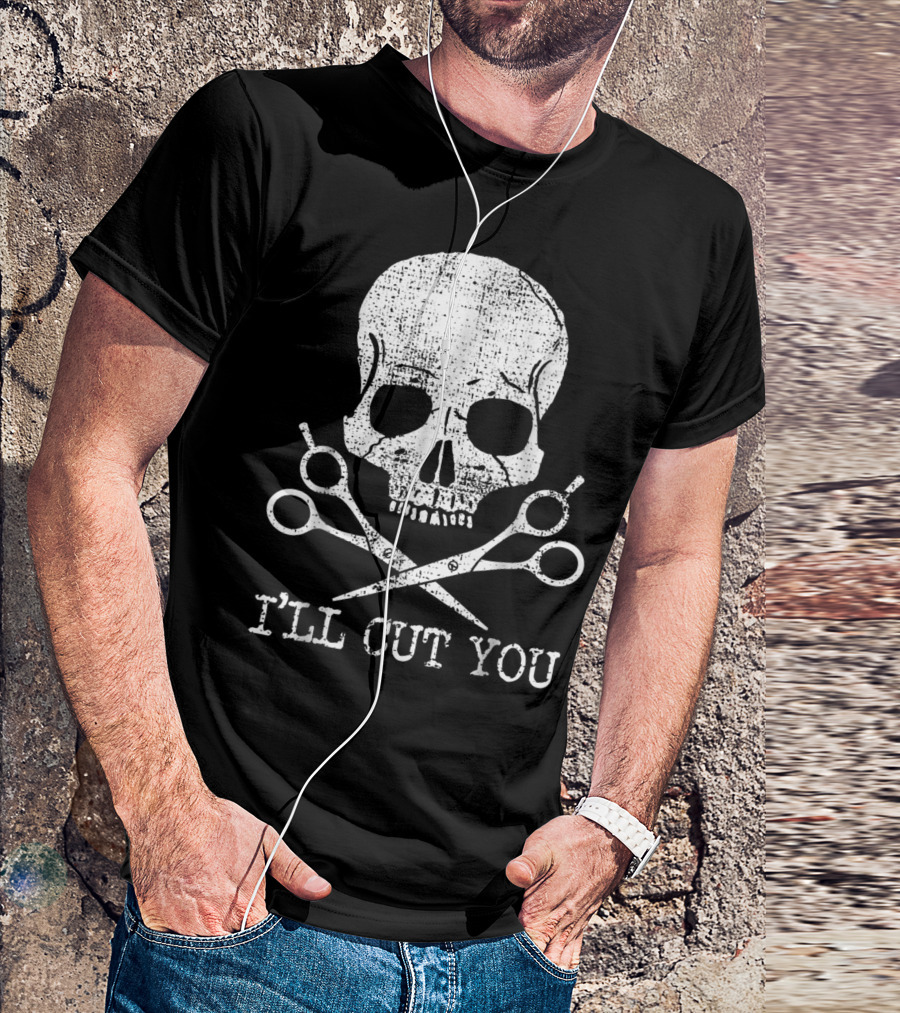 Vintage Barber Hairdresser Hair Sty I'll Cut You Skull With Scissors T-Shirt