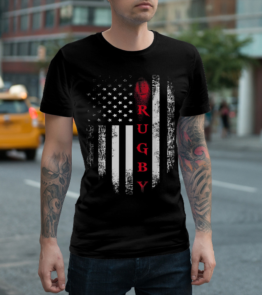 Vintage USA American Flag Red Rugby Football Stars Stripes T-Shirt