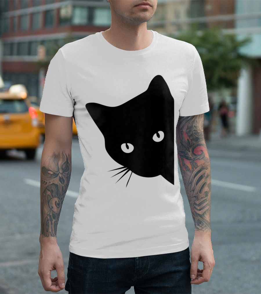 Cat Lover Ladies Spy Cat Hidden Peeking Cat T-Shirt