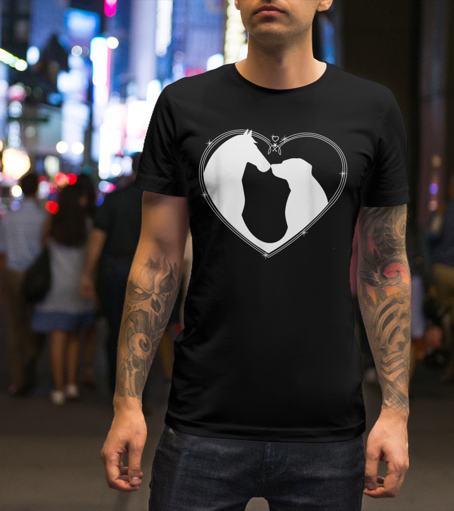 Horse Dog Heart Embrace Horseback Riding Puppy Love T-Shirt