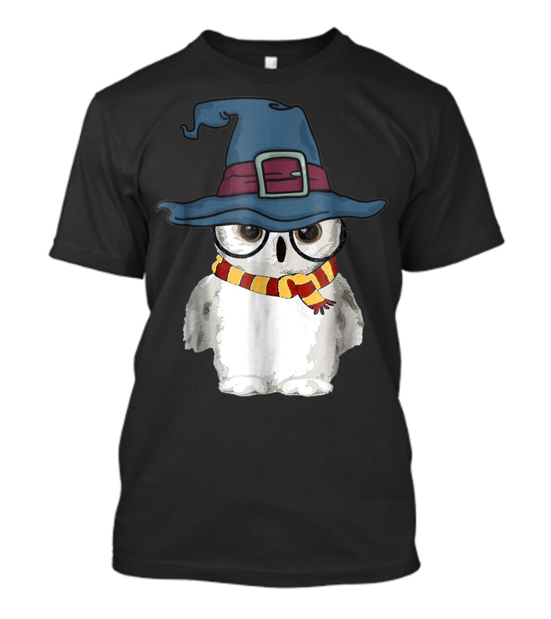 Cute Owl Wizard Hat With Striped Scarf T-Shirt