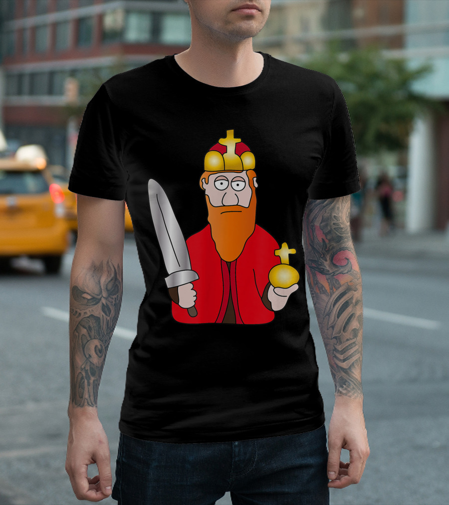 Funny King Barbarossa Cartoon Holding Sword And Orb Knights T-Shirt