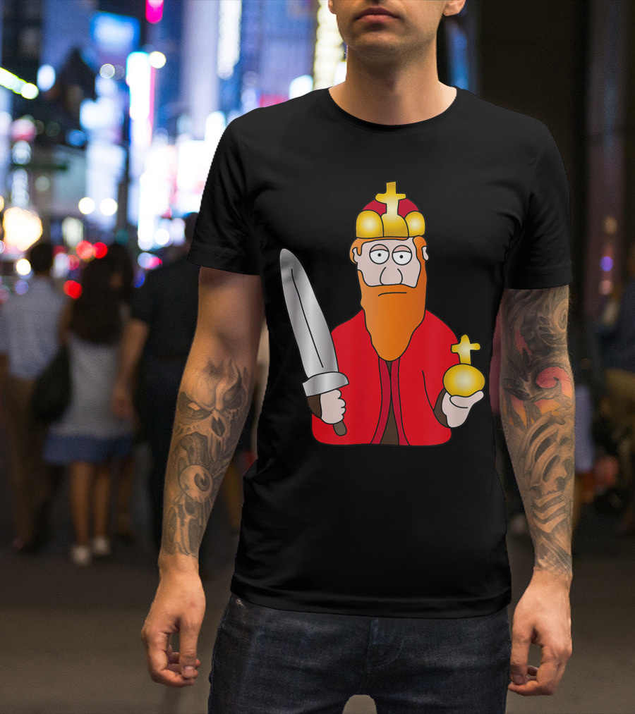 Funny King Barbarossa Cartoon Holding Sword And Orb Knights T-Shirt