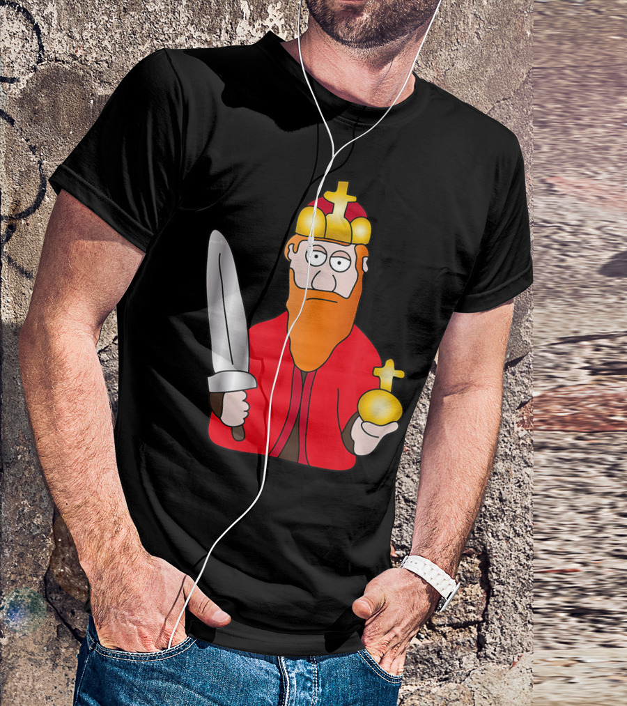 Funny King Barbarossa Cartoon Holding Sword And Orb Knights T-Shirt