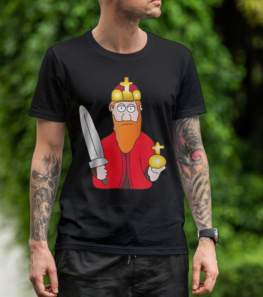 Funny King Barbarossa Cartoon Holding Sword And Orb Knights T-Shirt