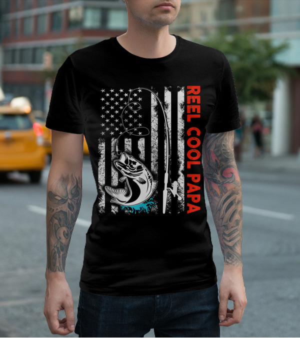 Reel Cool Papa American Flag Fishing Family Fun T-Shirt
