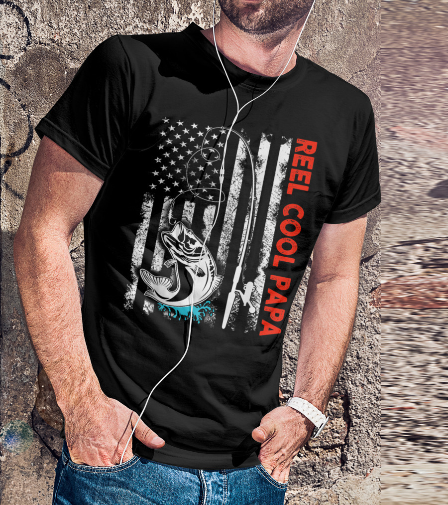 Reel Cool Papa American Flag Fishing Family Fun T-Shirt