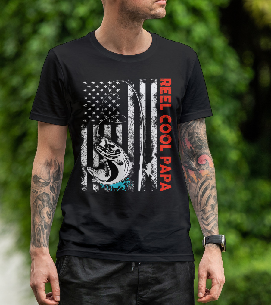 Reel Cool Papa American Flag Fishing Family Fun T-Shirt