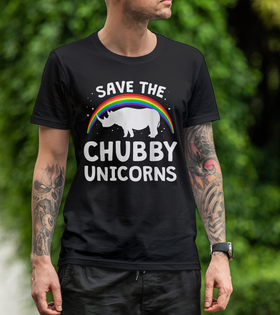 Save The Chubby Unicorns Rhino With Rainbow Love T-Shirt