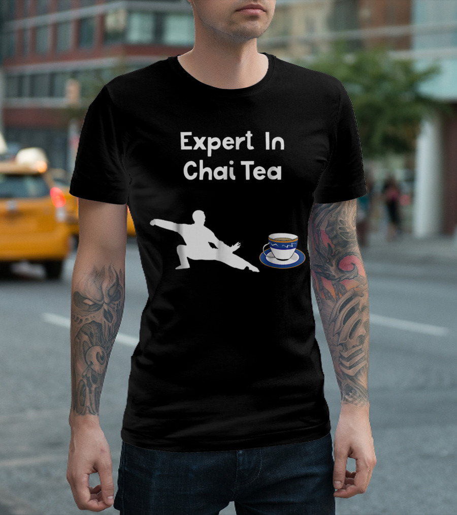 Funny Tai Chi Expert In Chai Tea Barista With Martial Arts Silhouette And Teacup T-Shirt