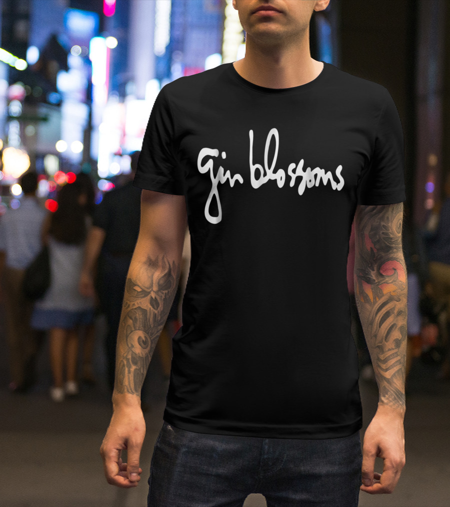 Gin Blossoms Band Name White Script T-Shirt