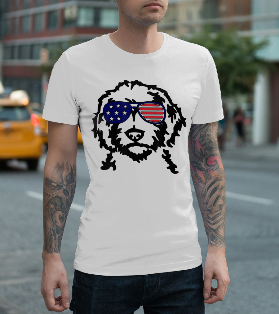 Golden Doodle Patriotic Sunglasses American Flag T-Shirt